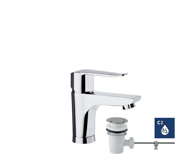 Grifo de Lavabo Monomando con Sistema C2 de Ahorro Cromo