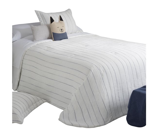 Colcha Bouti Jacquard y Funda De Cojín Arte Blanco/ Gris