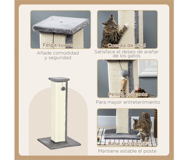 Rascador para Gatos Aglomerado de Madera, Felpa, Sisal PawHut Gris