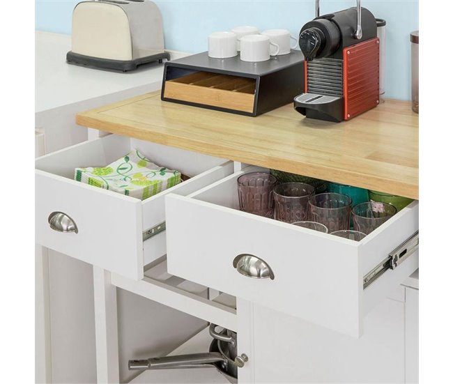 Carrito de Servicio con 2 estantes 2 cajones FKW62-WN SoBuy Blanco