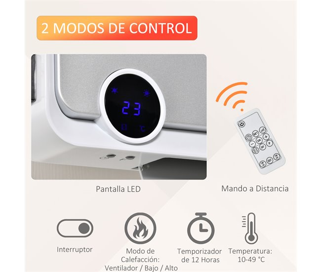 Calefactor Cerámico de Pared PP, PA HOMCOM, hogar - climatización Multicolor