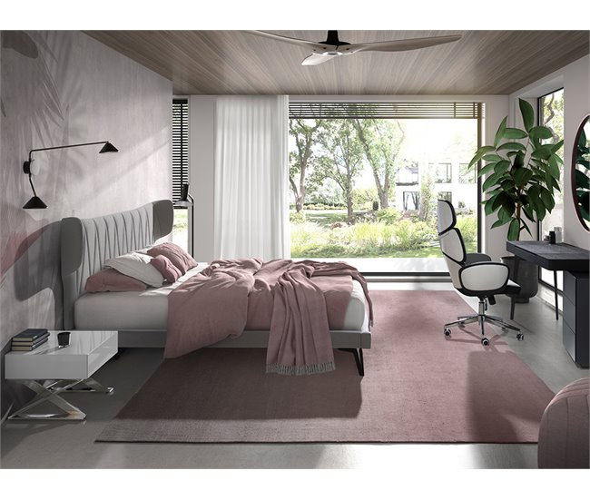 ANGEL CERDA Silla oficina giratoria tela gris claro y pvc blanco brillo Aluminio