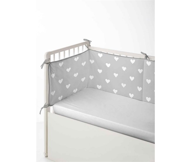 PROTECTOR DE CUNA/MAXICUNA CORAZONES A Blanco/ Gris