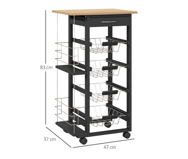 Carrito de Cocina MDF, Metal HOMCOM, hogar - cocina Negro