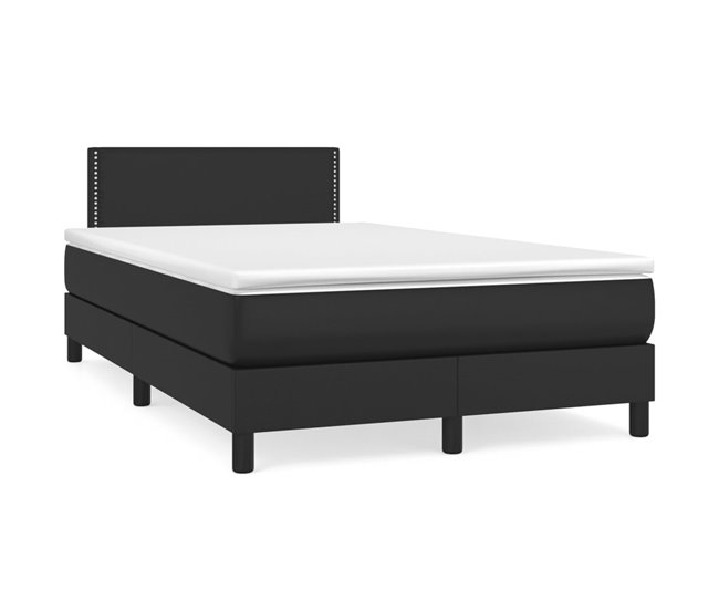 Conforama Cama box spring con colchón cuero sintético negro 120x200 cm Liso con clavos