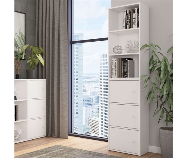 Estantería Plea melamina con armario 3 puertas y 3 niveles 42 Blanco