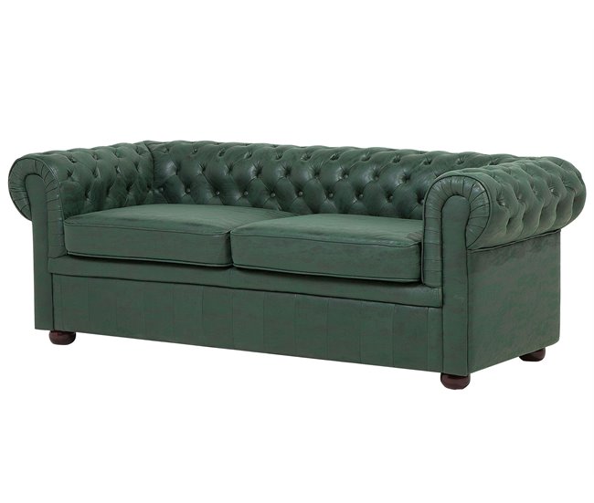 Beliani Sofá de 3 plazas Piel CHESTERFIELD Beige