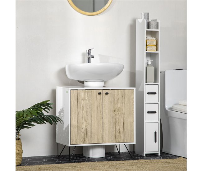Armario de Baño Melamina de Madera, Acero kleankin, hogar - baño 60 Marron
