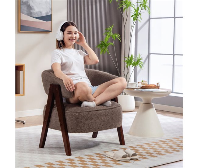 Butaca de Salón Borreguito, Madera de Caucho HOMCOM Marron