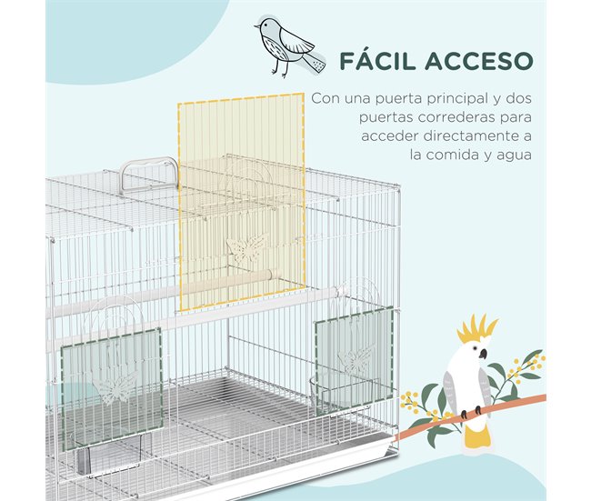 Jaula para Pájaros Metal, PP PawHut Blanco