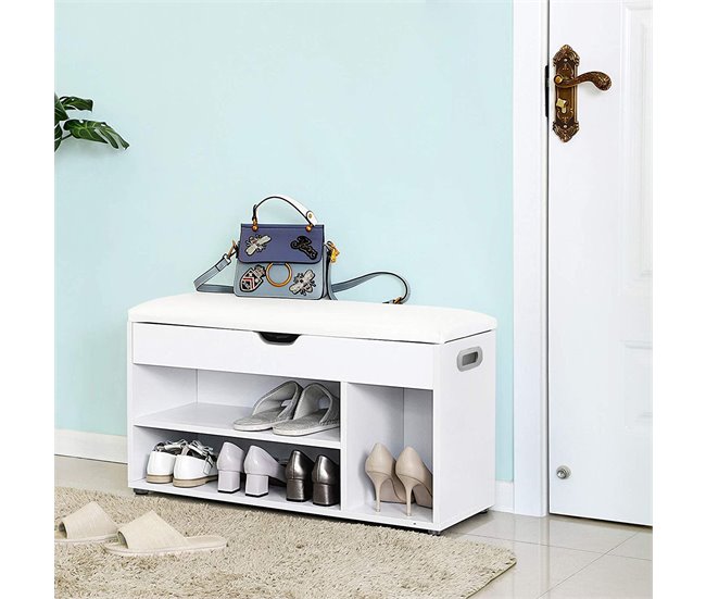 Banco de zapatos con 3 compartimentos y 1 espacio de almacenamiento con asiento cómodo - H44 cm Blanco