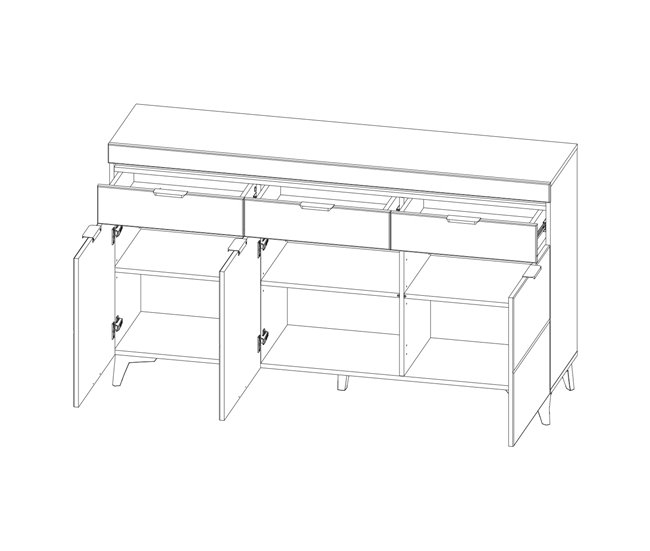 Bufé 3 puertas 3 cajones con LED Ruben 157 Blanco
