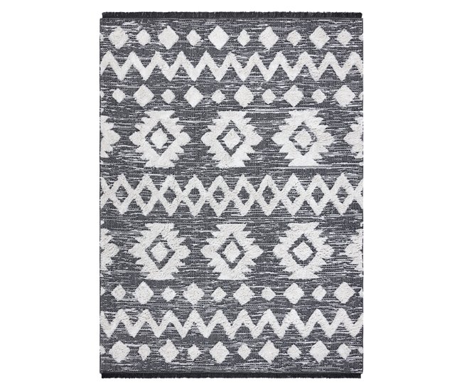 Alfombra ECO sisal BOHO MOROC Etno Zigzag 22319 franjas 117x170 Gris