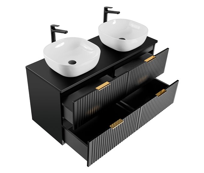 Conjunto de muebles con doble lavabo espejos LED y columna Adriel 120 Madera