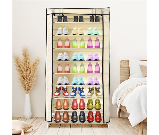 Armario Zapatero Tela con Puerta Cremallera Nyana Home  27 pares 88 Beige