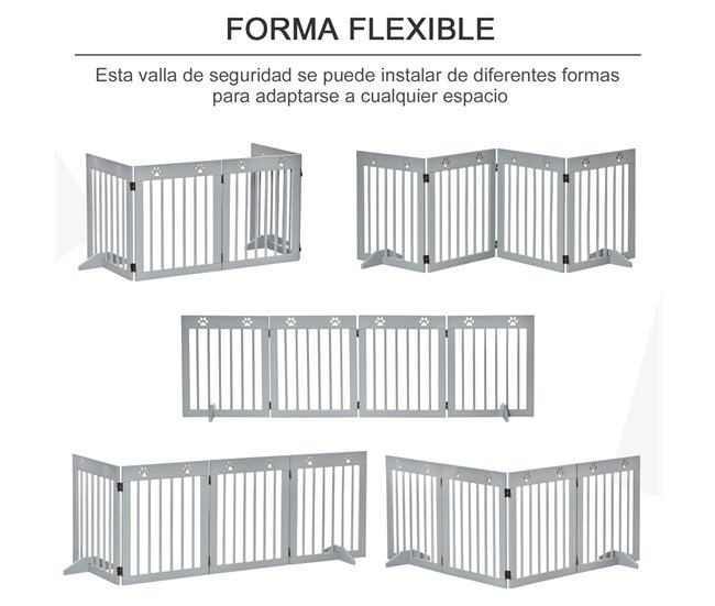 Barrera para Mascotas Madera de Pino PawHut Gris