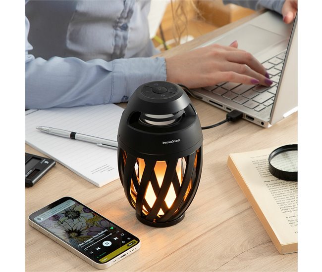 Altavoz Inalámbrico con LED Efecto Llama Negro