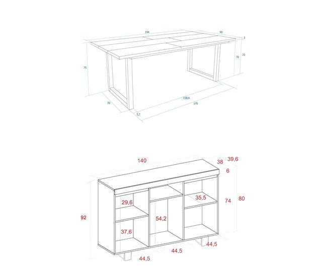 Conjunto Muebles de Salón, Mesa, Aparador Roble