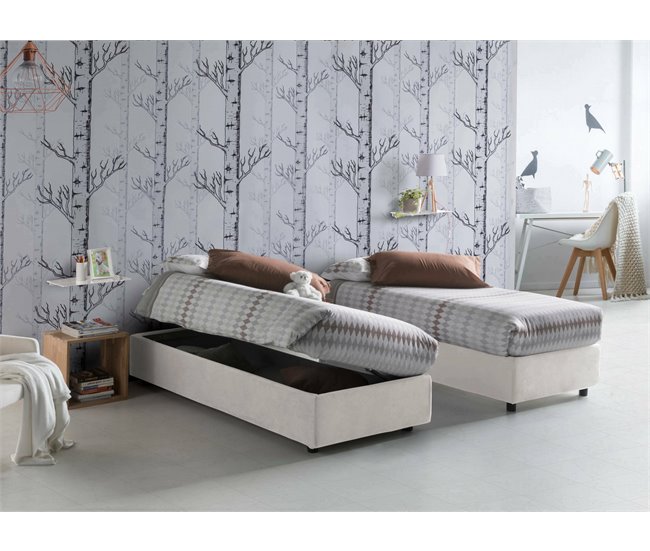 Cama individual en tela Blanco