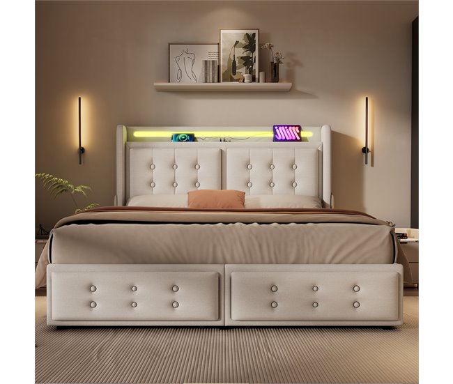 Camas de matrimonio 168x220 Beige