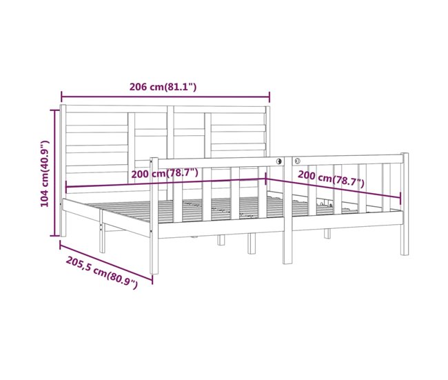 Estructura de cama de madera maciza 200x200 Blanco