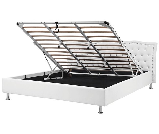 Beliani Cama con almacenaje Piel sintética METZ 212x215 Blanco