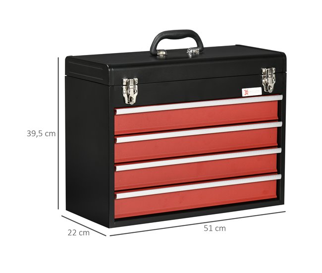 Caja de Herramientas Acero DURHAND Negro/ Rojo