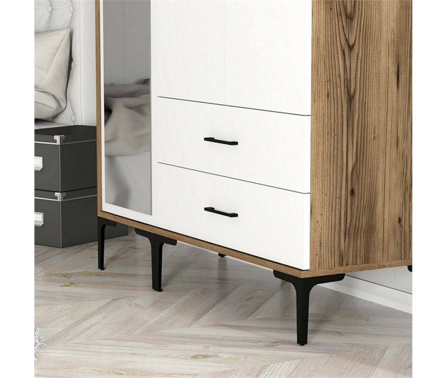 Armário de 3 portas com efeito madeira 120 Blanco/ Madera