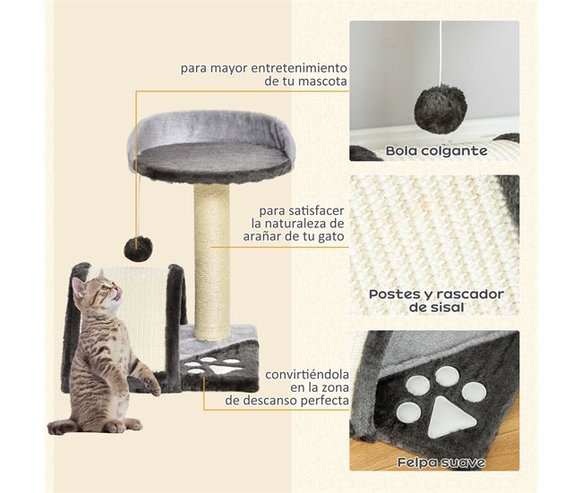 Árbol para Gatos Aglomerado de Madera, Sisal y Felpa PawHut Gris