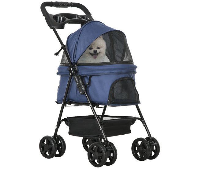 Cochecito para Mascotas Acero, Tela Oxford PawHut Azul