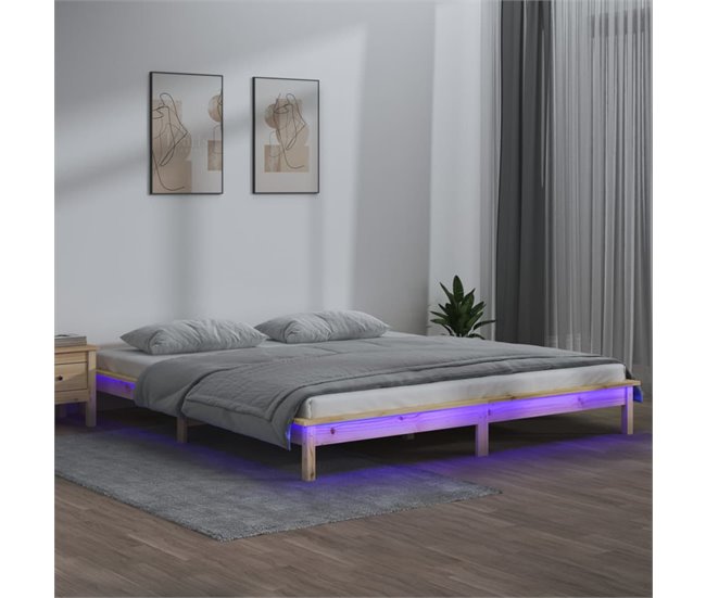 Estructura de cama de madera maciza con LED 120x200 Blanco