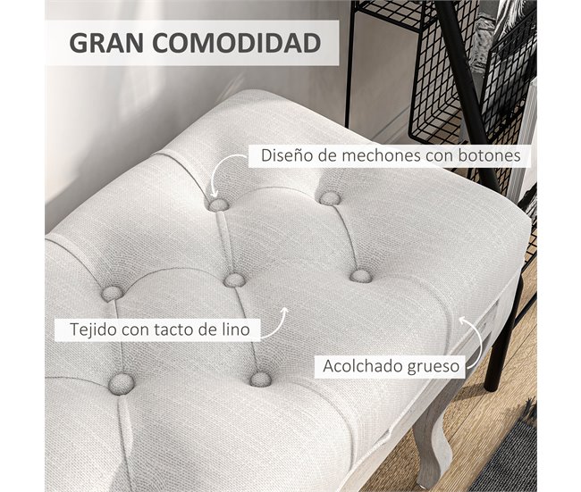Banco de Cama Poliéster, Madera de Caucho HOMCOM Crudo