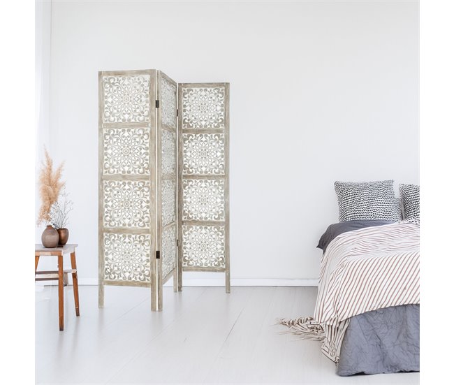 WELL HOME - Pantalla en madera Etnik con estampados Blanco