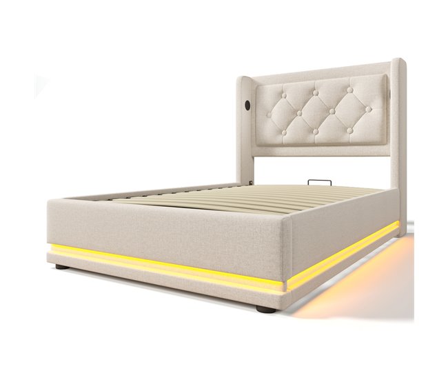 Cama individual de algodón con almacenaje 100x210 Beige