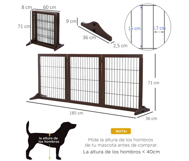 Barrera para Mascotas Madera de Pino PawHut Marron