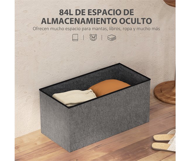 Baúl de Almacenaje Lino Sintético HOMCOM Gris
