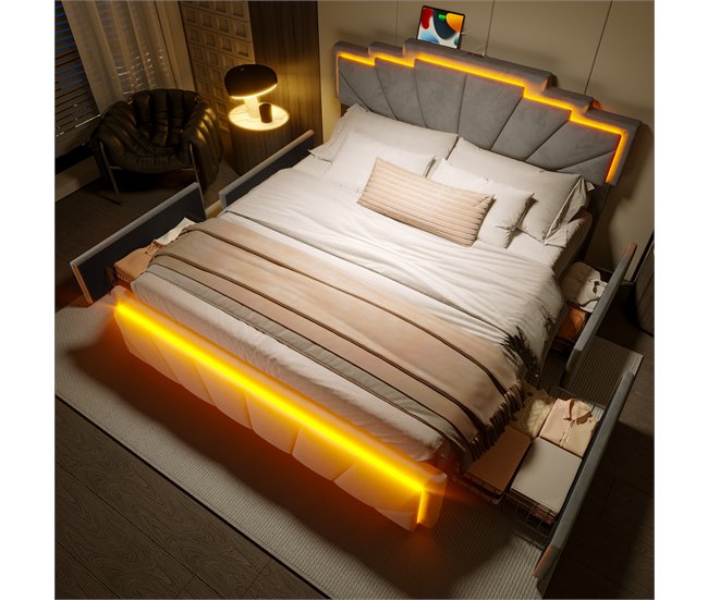 Camas de matrimonio 149x200 Gris Oscuro