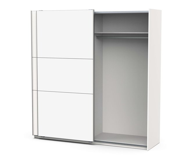 Armario Dormitorio 2 Puertas Correderas y Barra Blanco