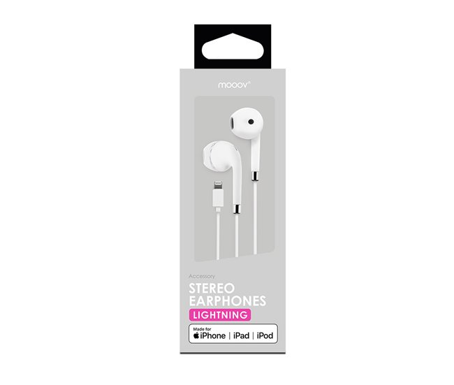 Auriculares con cable y microfono Lightning MFI Mooov Blanco