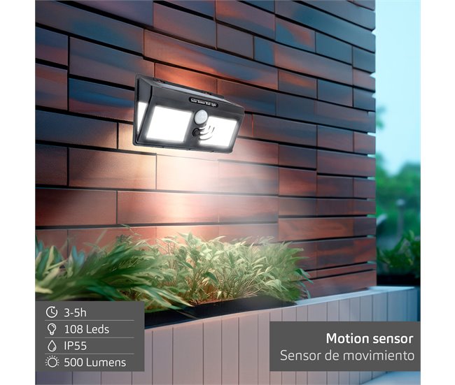 Aktive Set 6 apliques solares LED 500 lúmenes, sensor movimiento Negro