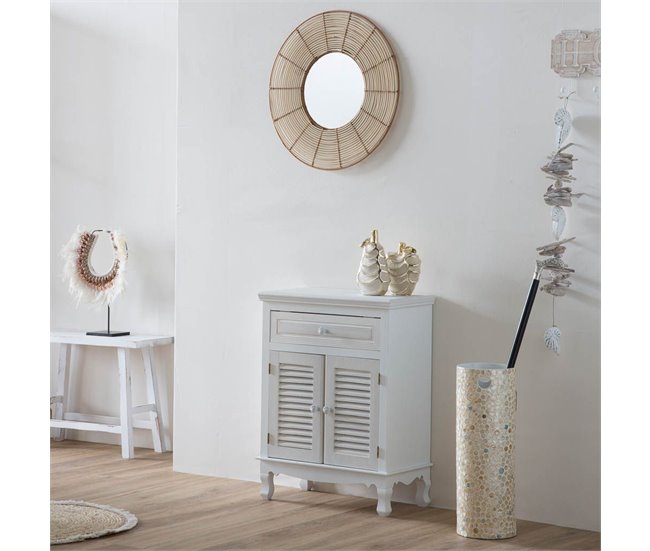 Espejo redondo de ratán Marron