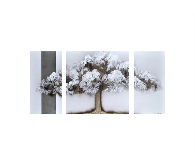 Cuadro tríptico pintado ÁRBOL blanco Blanco