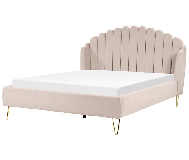 Beliani Cama con somier Poliéster AMBILLOU 197x214 Beige