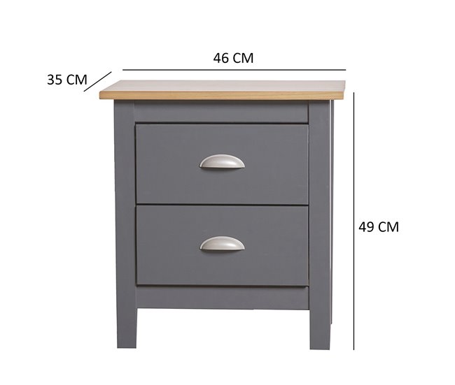 Mesita de Noche Jade de 2 cajones Gris/Roble Antracita