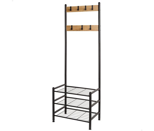 Conforama Max Home Perchero zapatero entrada madera y acero 3 estantes metálicos 60x40x175 cm