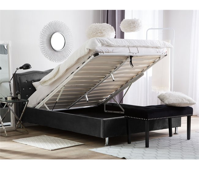Beliani Cama con somier Terciopelo METZ 168x217 Gris Oscuro