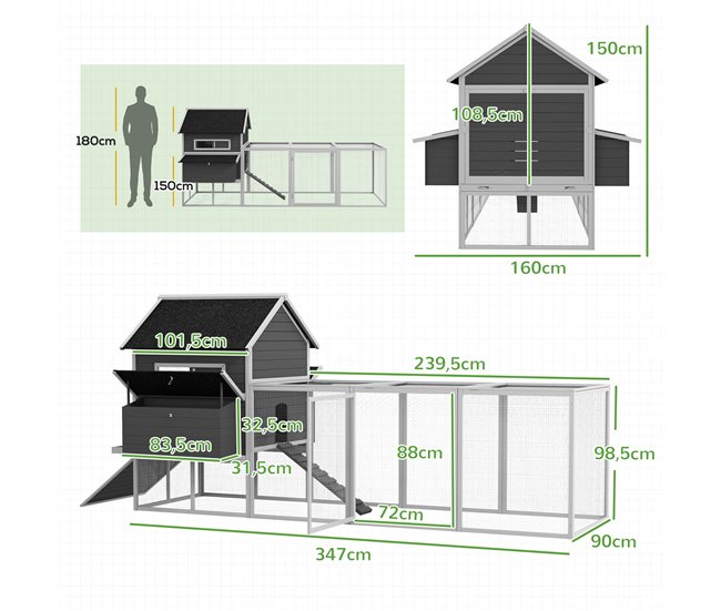 Gallinero de Exterior Madera de Abeto PawHut Gris