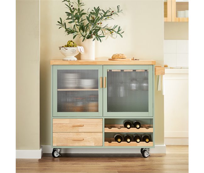 Carrito de Cocina con 2 cajones y 2 Puertas FKW114-GR SoBuy 109 Verde