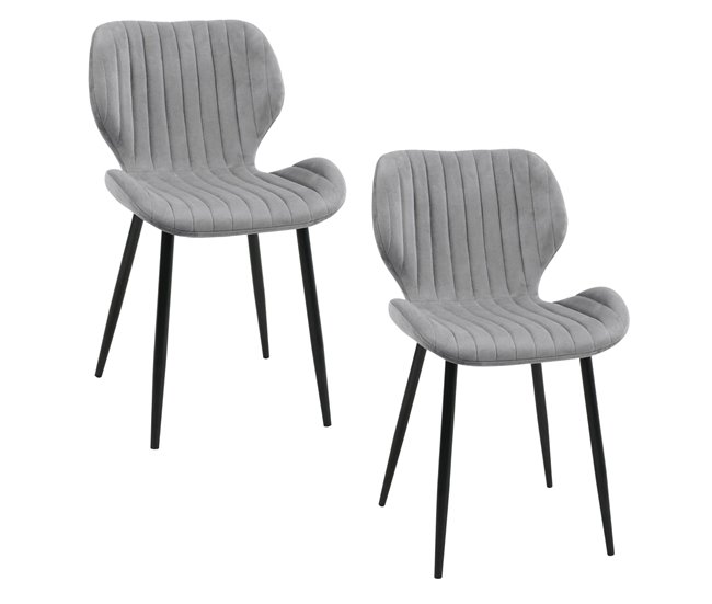 2x Silla tapizada capitoné de terciopelo SJ.17 Gris