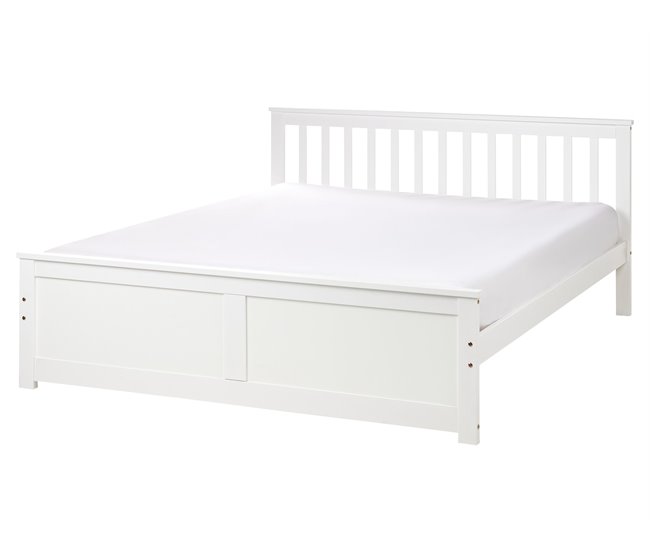 Beliani Cama Madera de pino OLENDON 169x206 Blanco